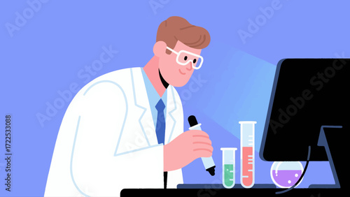 The doctor is conducting experimental research, vector hand-drawn illustrations