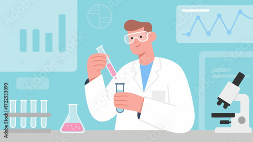 The doctor is conducting experimental research, vector hand-drawn illustrations