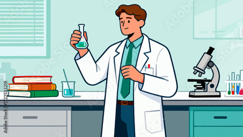 The doctor is conducting experimental research, vector hand-drawn illustrations