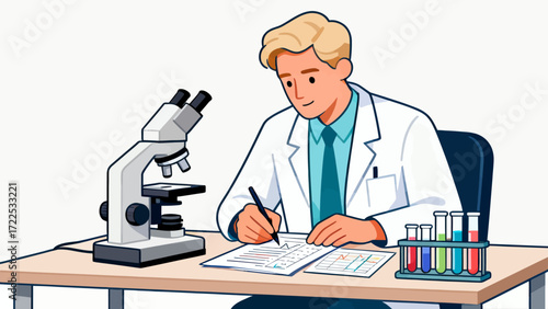 The doctor is conducting experimental research, vector hand-drawn illustrations