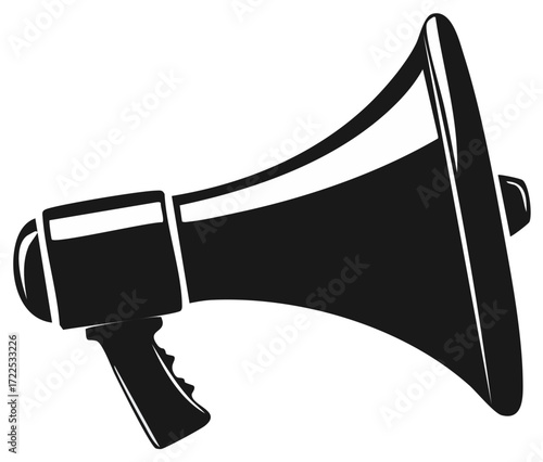 Megaphone illustration, Loudspeaker icon, Bullhorn silhouette, Public announcement tool
