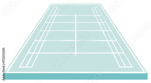 Stylized light blue tennis court illustration with clean white playing lines