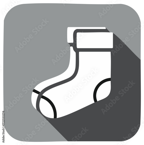 Simple White Sock Icon with Rounded Corners and Long Shadow Effect