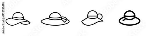 Beach Sun Hat Outline Icon – Wide‑Brim Summer Hat Vector Symbol