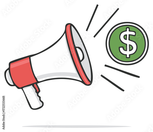 Megaphone announces a money symbol coin for financial announcement concept