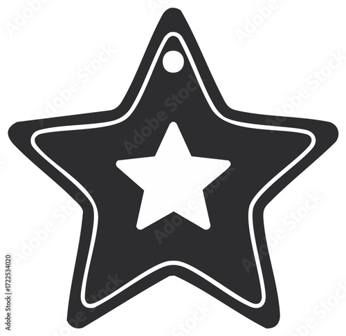 Star Decoration Icon with Inner White Star and Hanging Hole Ornament Design