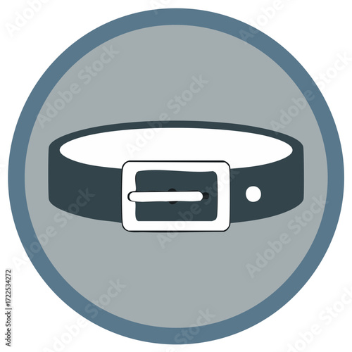 Isolated Leather Belt with a White Buckle Illustration on a Gray Round Background, Fashion Accessory Icon, Safety Symbol