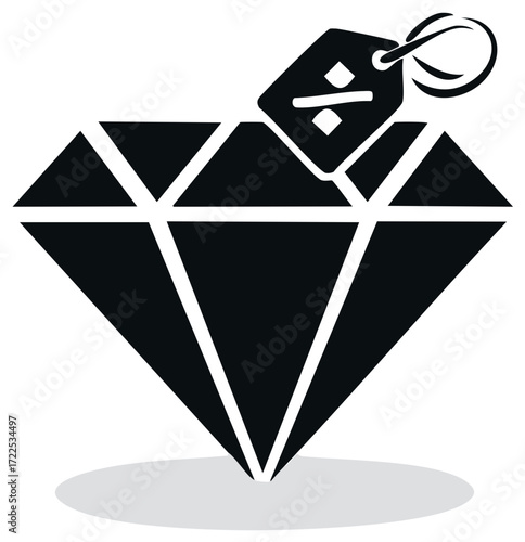 Elegant black diamond symbol with price tag illustrating exclusive deal or valuable promotion