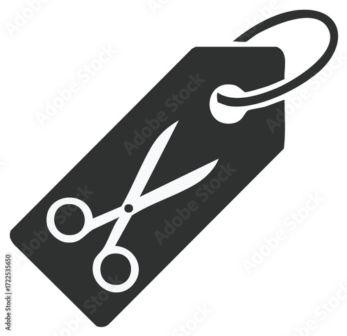 Discount tag with scissors icon for sales or price cut concepts isolated