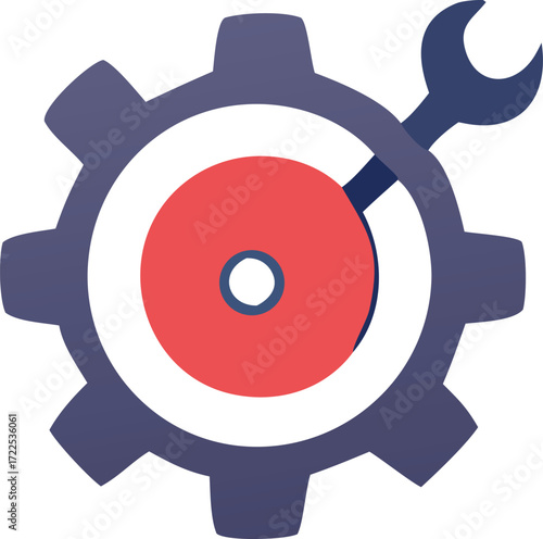 Iconic industrial gear and wrench symbol representing mechanical engineering and technical solutions for digital platforms