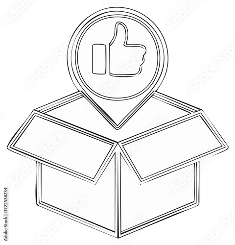 Open Cardboard Box With Thumbs Up Pin Icon