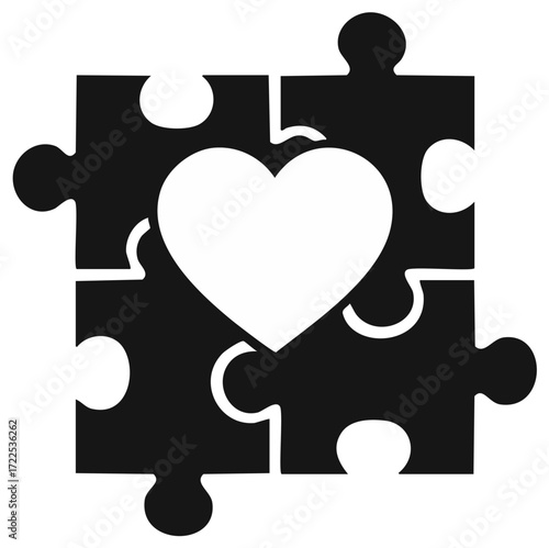 Love Puzzle: Four Interlocking Pieces with Heart, Solidarity or Affection
