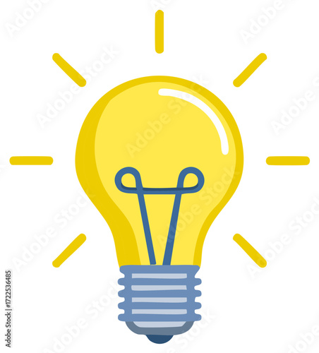 Bright yellow light bulb illuminated with rays of light, symbol of ideas and innovation