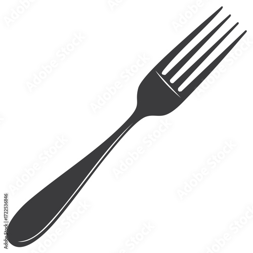 Isolated fork on a white backdrop for web design and print projects, simple silhouette