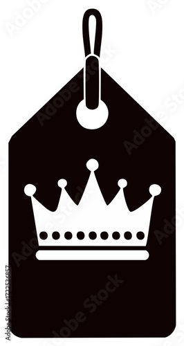 Price Tag with Crown Symbol, Black Label Icon for Sales and Marketing, Royalty Concept