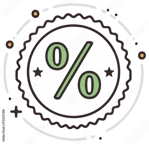 Vector Illustration of Percentage Sign with Stars and Decorative Elements Design