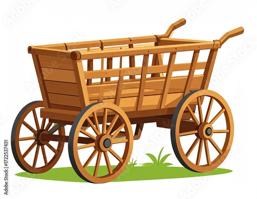 Rustic Wooden Farm Cart on Grass