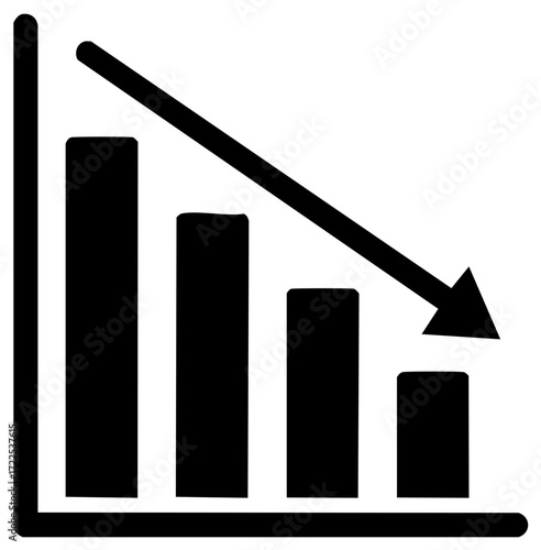 Black descending bar chart with arrow indicating a downward trend