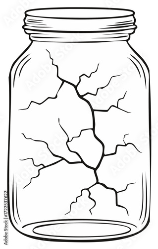 Cracked glass jar illustration damaged glass jar with cracks vintage transparent jars design