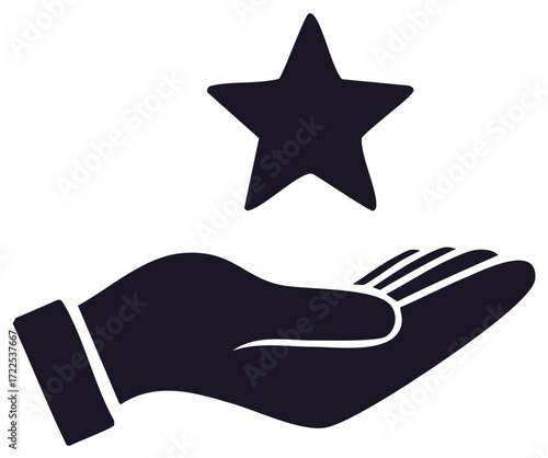 Open hand offering or receiving a star, symbol for achievement or rating, success