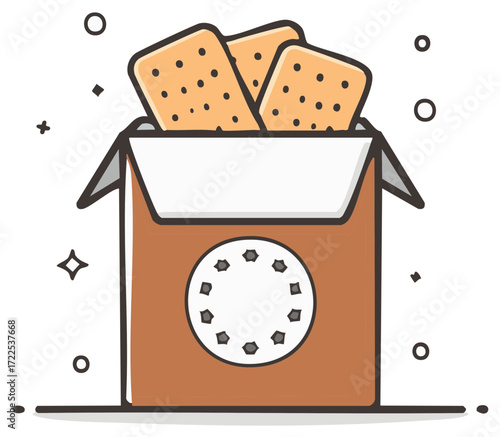 Box of Golden Crackers Rectangular Snacks Filled with Tiny Pores Ready to be Enjoyed Illustration