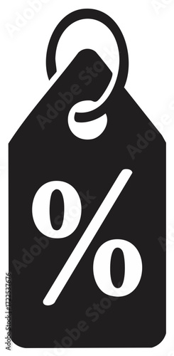 Black price tag with percent sign symbol for sales and discounts vector icon