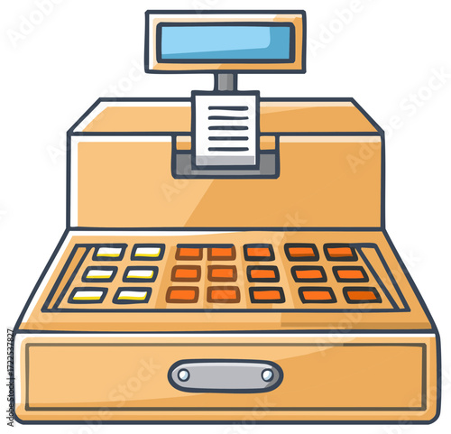 Hand drawn style cash register machine for store payment checkout