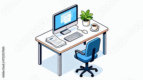 Indoor business office scene, vector hand-drawn illustrations