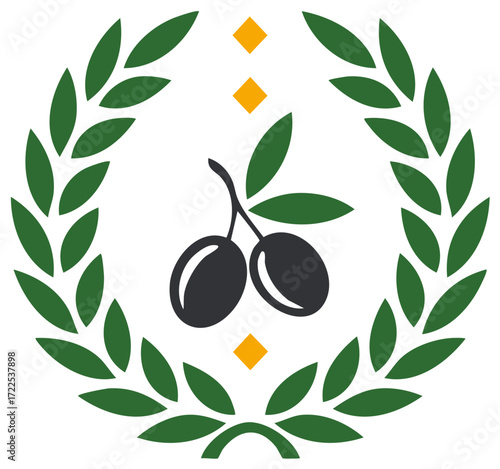 Elegant olive branch and laurel wreath emblem logo for premium food