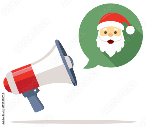Megaphone announcing Santa Claus message in a speech bubble festive communication concept