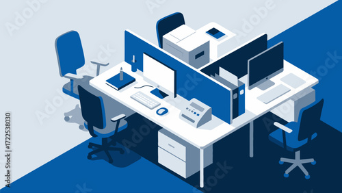 Indoor business office scene, vector hand-drawn illustrations