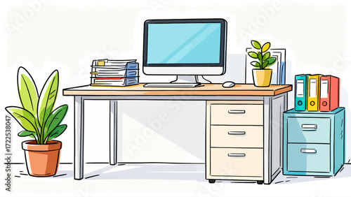 Indoor business office scene, vector hand-drawn illustrations