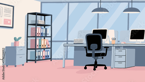 Indoor business office scene, vector hand-drawn illustrations