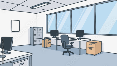 Indoor business office scene, vector hand-drawn illustrations