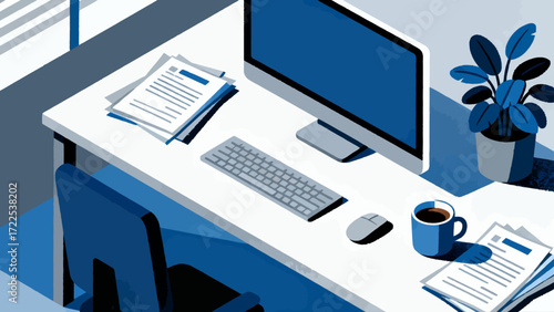 Indoor business office scene, vector hand-drawn illustrations