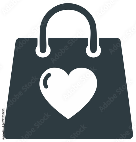 Shopping bag with heart icon vector. Love shopping symbol, favorite purchase, or wishlist concept flat design.