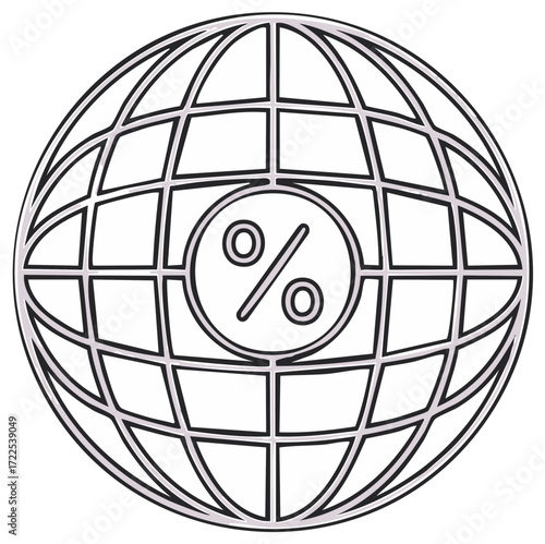 Globe Icon with Percentage Sign, Global Sales, Finance, and Investment Concept