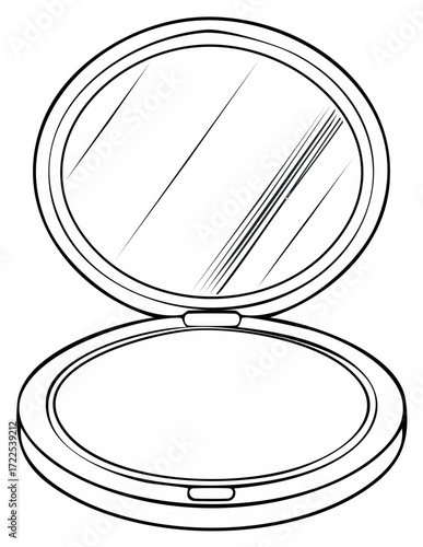 Open oval compact mirror with reflective surface line drawing