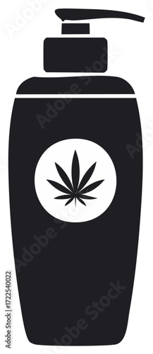Black and white illustration of a cannabis infused liquid soap bottle
