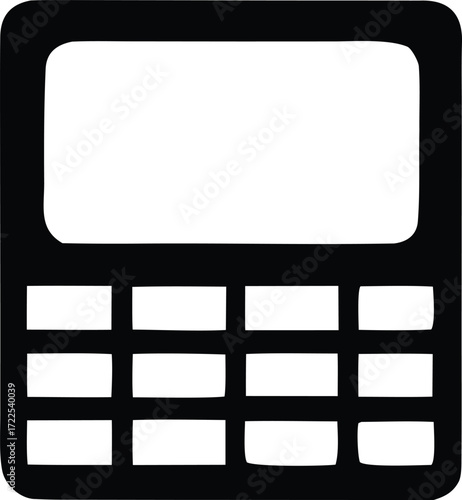 Simple black and white icon of a calculator device with display and numeric keypad for digital and financial applications