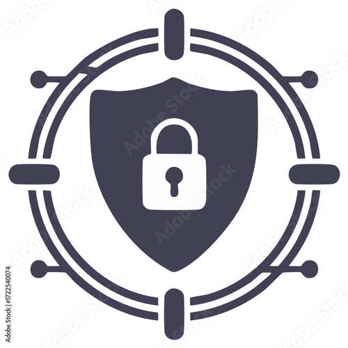 Security concept: Shield with a padlock icon encircled by a frame, safeguarding digital data.