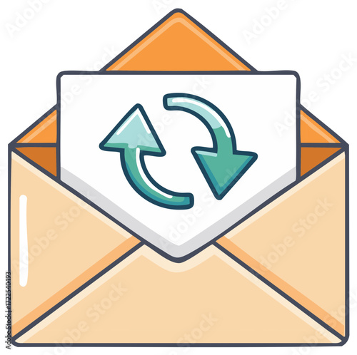 Envelope with circular arrows, illustration of mail correspondence and updating