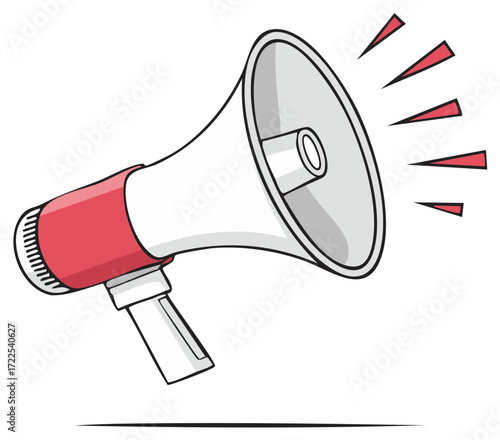 Cartoon Megaphone Announcing Loudly with Red Color Accents and Sound Waves