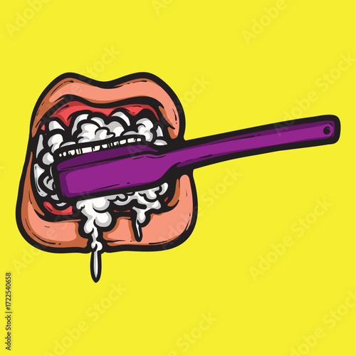 Brushing teeth Cartoon Vector Illustration