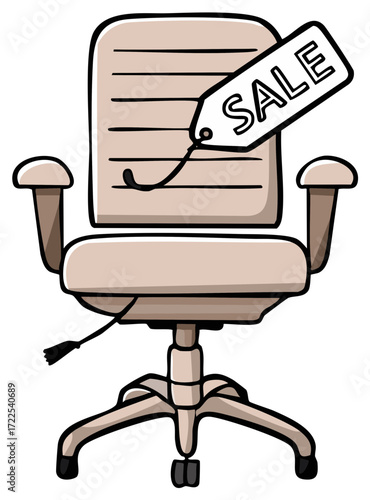 Office chair with sale tag, furniture promotion at retail, bargain deal for workplace seating