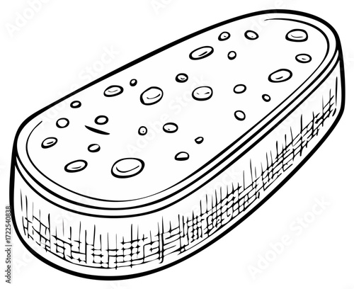 Hand-drawn style illustration of a bath sponge with bubbles
