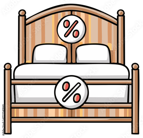 Bed with percentage discount sign promotion and sale concept