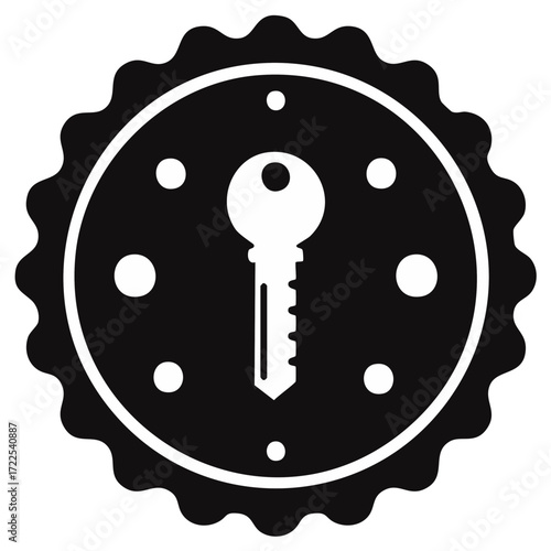 Vintage Badge Featuring Classic Key Central Lock Access Old Security Symbol