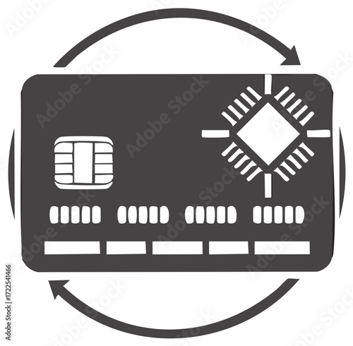 Credit Card Payment Security Icon, Chip Technology Arrow Symbol for Money Transfer
