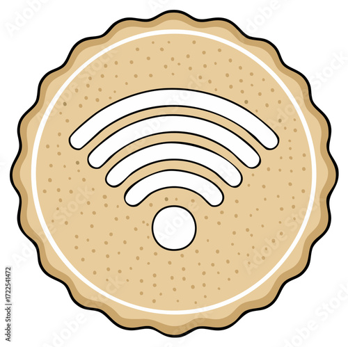 Delicious cookie with Wi-Fi symbol illustration representing wireless internet connection and digital technology.